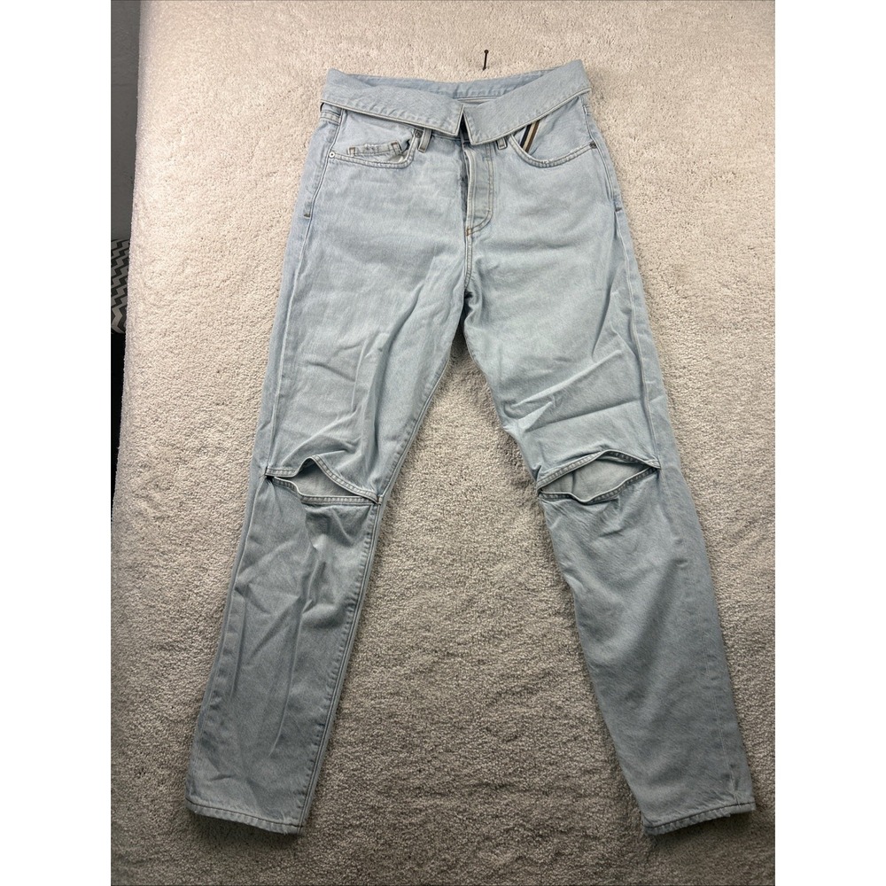 ATELIER Womens High Rise Flip over Waist Straight Leg Open Knee Jeans 28x29